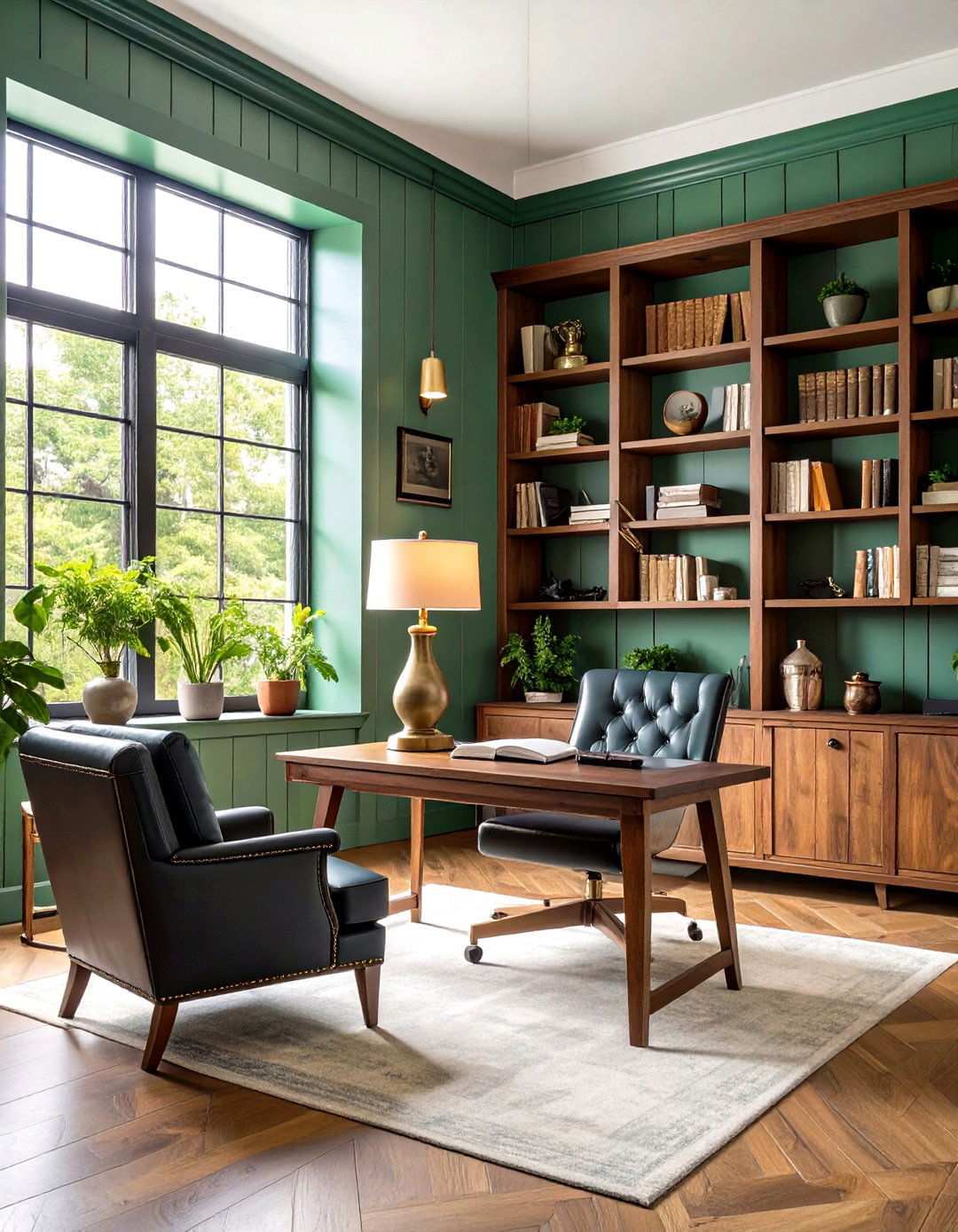 Traditional Home Office with Sage Green Shiplap Study Wall - 24 shiplap accent wall ideas