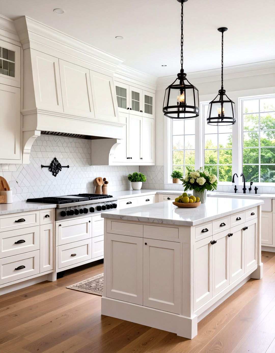 Traditional Kitchen with Decorative Black Escutcheons - 24 White Kitchen Cabinets With Black Hardware