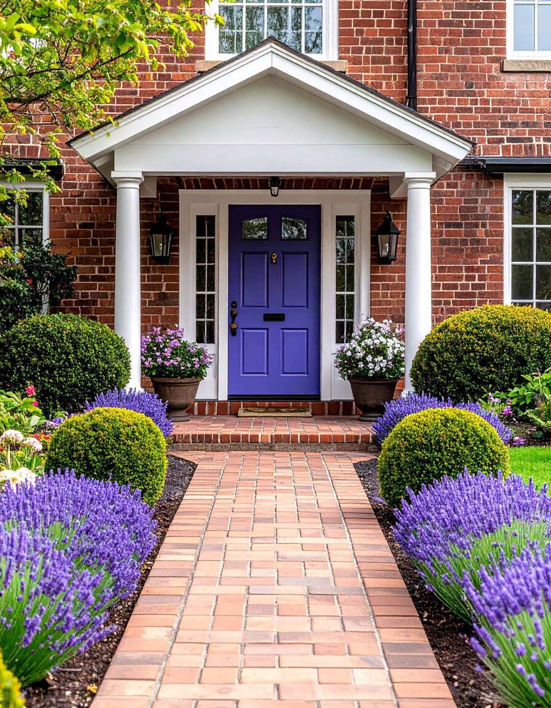 Traditional Lavender Door with Brick Pathway - 24 Lavender Front Door Ideas