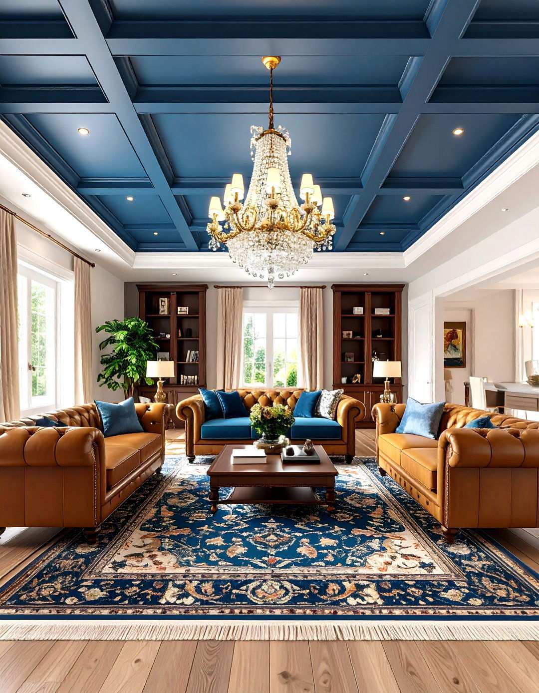 Traditional Navy and Amber Elegance - 24 orange and blue living room ideas