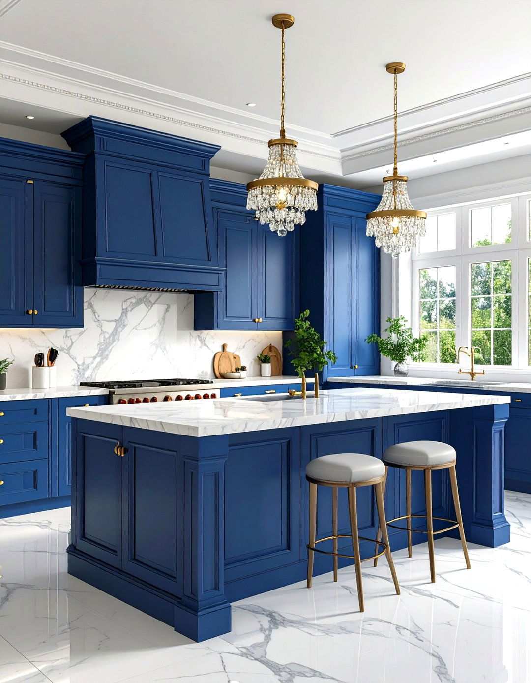 Traditional Navy Blue Furniture Style Island - 24 White Kitchen Cabinets With Blue Island
