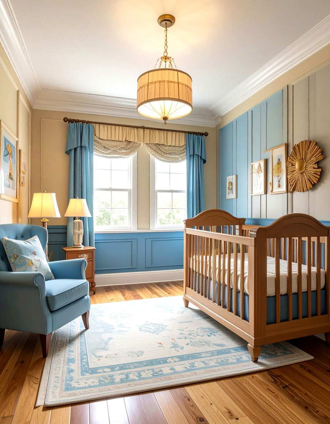Traditional Oak Raised Panel with Classic Nursery Rhymes - 24 Wainscoting Nursery Ideas