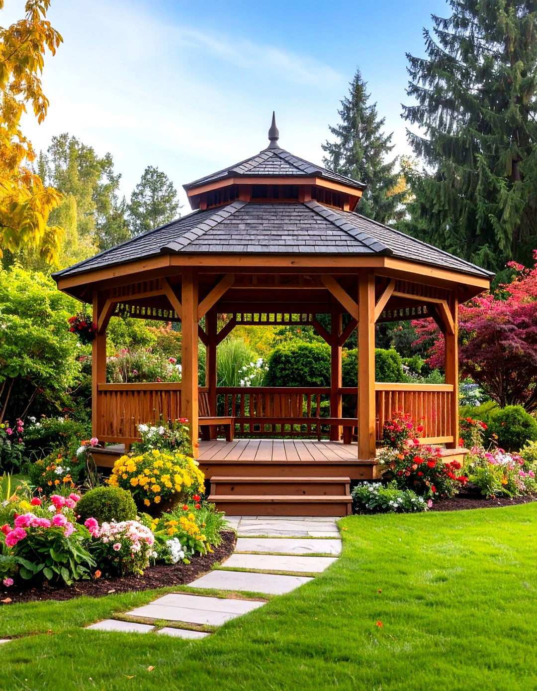 Traditional Octagonal Wooden Gazebo - 24 patio with a gazebo ideas