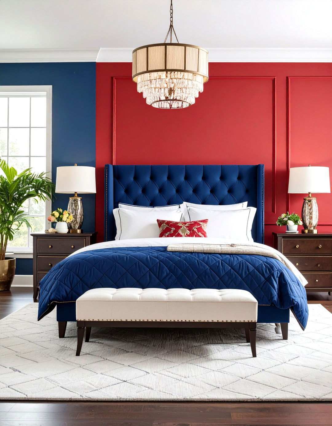 Traditional Red and Navy Bedroom - 24 Red Bedroom Ideas