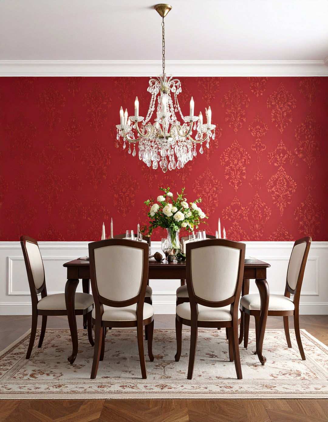 Traditional Red Wallpaper Elegance - 24 Red Dining Room Ideas