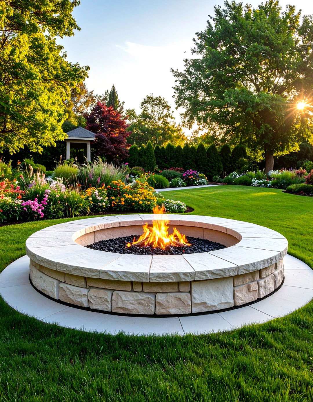 Traditional Round Limestone Fire Ring - 24 Stone Fire Pit Ideas