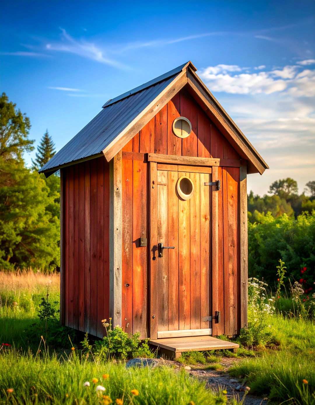 Traditional Rustic Cedar Outhouse with Vintage Charm - 24 Outhouse Design Ideas