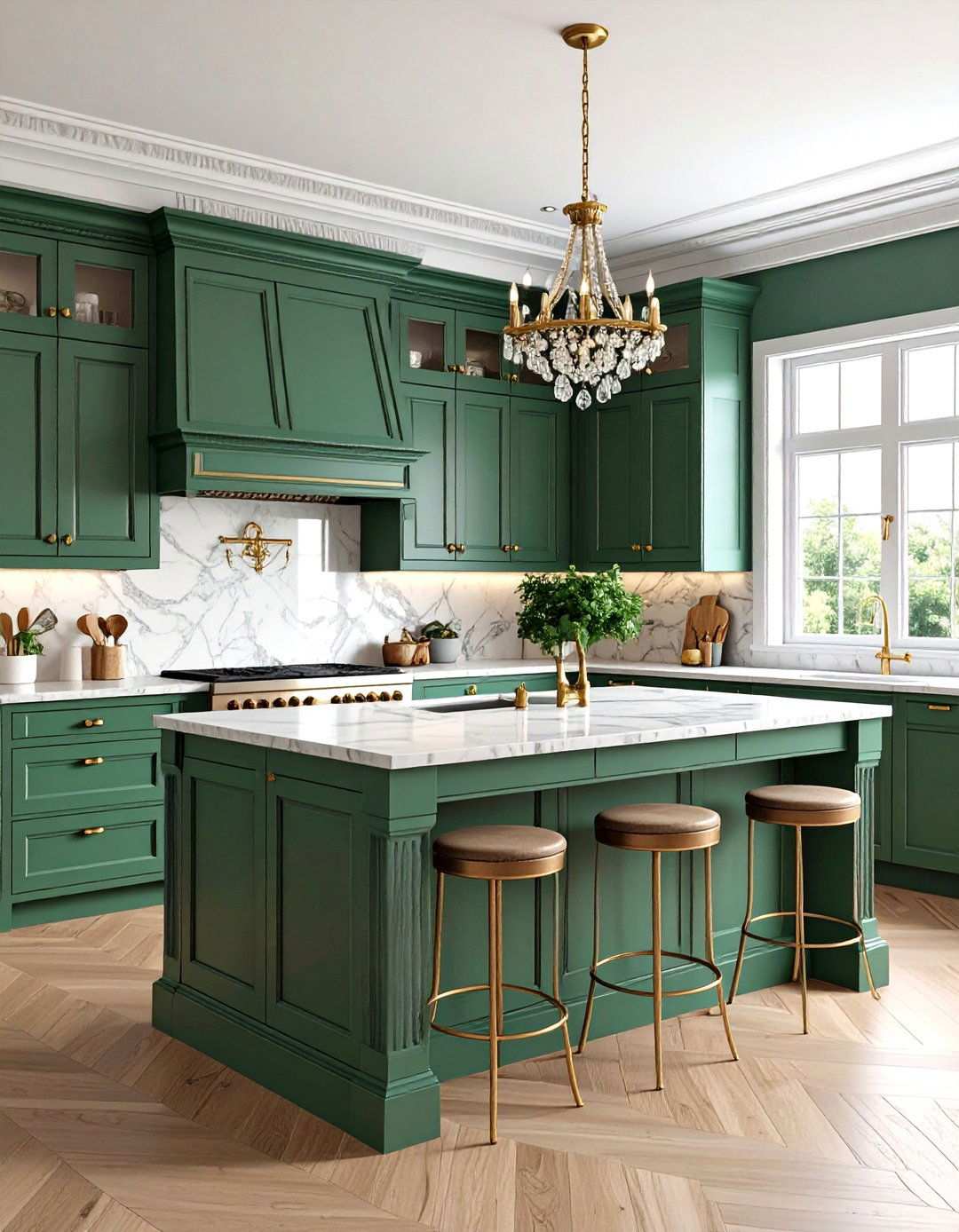 Traditional Sage Green Island with Marble Countertops and Brass Hardware - 24 Sage Green Kitchen Island Ideas