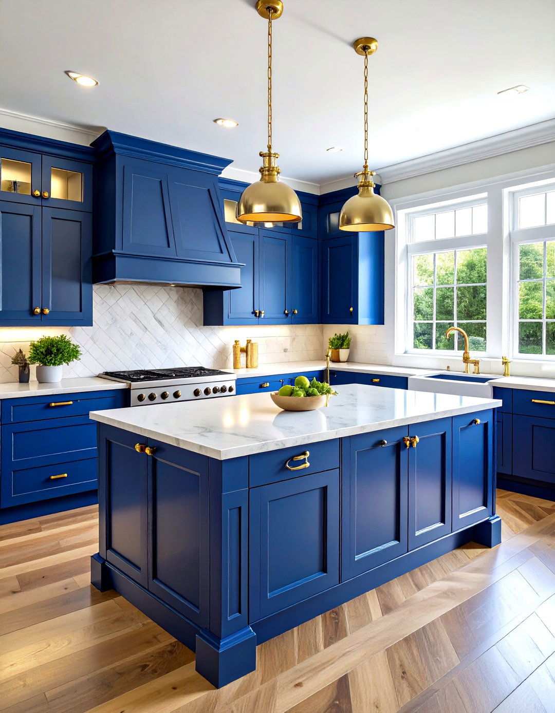 Traditional Shaker Style Blue Island Kitchen - 24 White Kitchen Cabinets With Blue Island