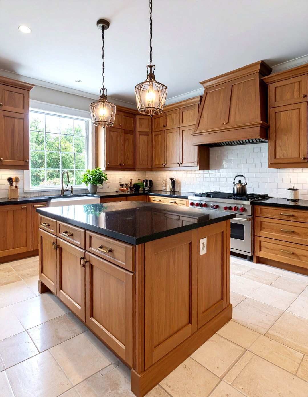 Traditional Shaker Style Brown Cabinets with Black Granite - 24 kitchen with brown cabinets and black countertops ideas