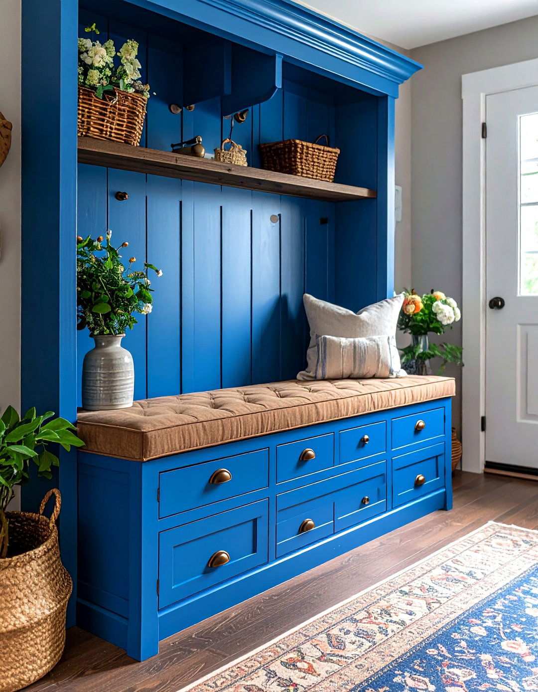 Traditional Wainscoting Bench with Drawers - 24 Mudroom Bench Ideas