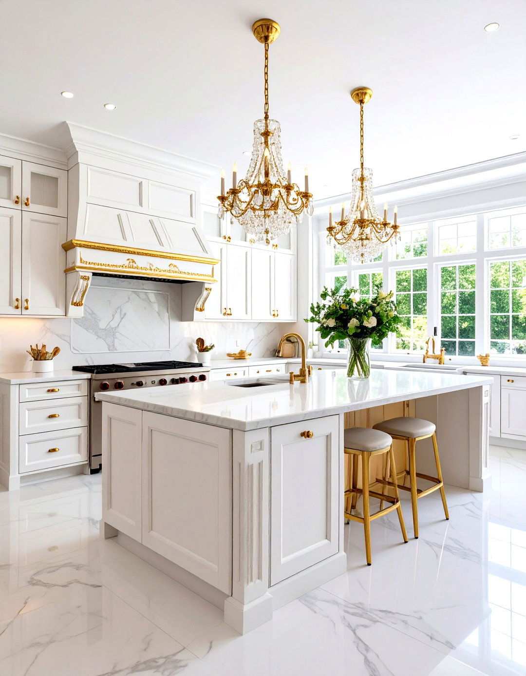 Traditional White and Gold Kitchen with Crown Molding - 24 White and Gold Kitchen Ideas