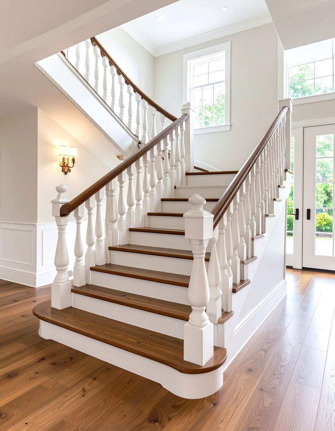 Traditional White Oak Staircase with Turned Balusters - 24 White Oak Staircase Ideas