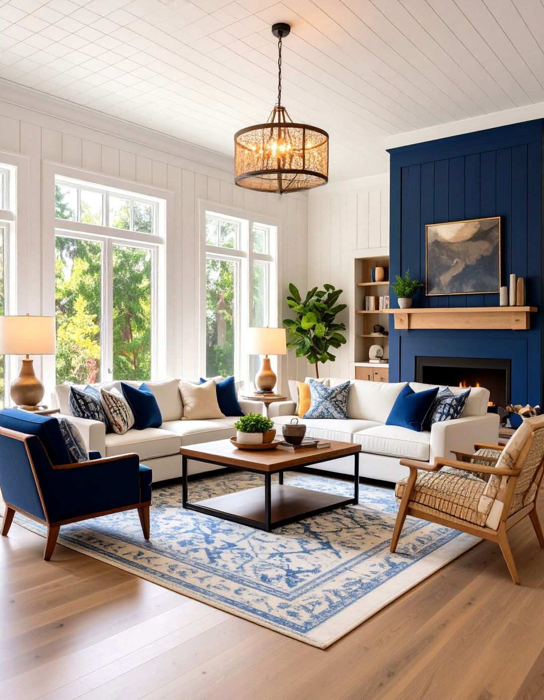 Transitional Family Room with Two tone Shiplap Design - 24 shiplap accent wall ideas