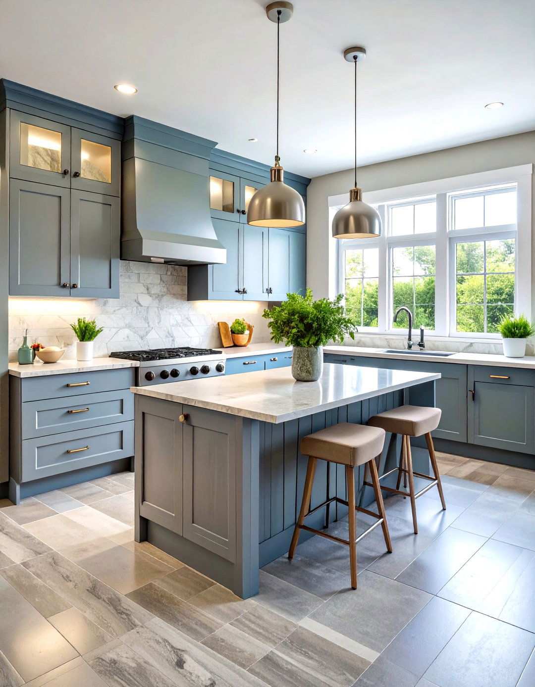 Transitional Grey Limestone Floor Kitchen - 24 Kitchens With Grey Floors