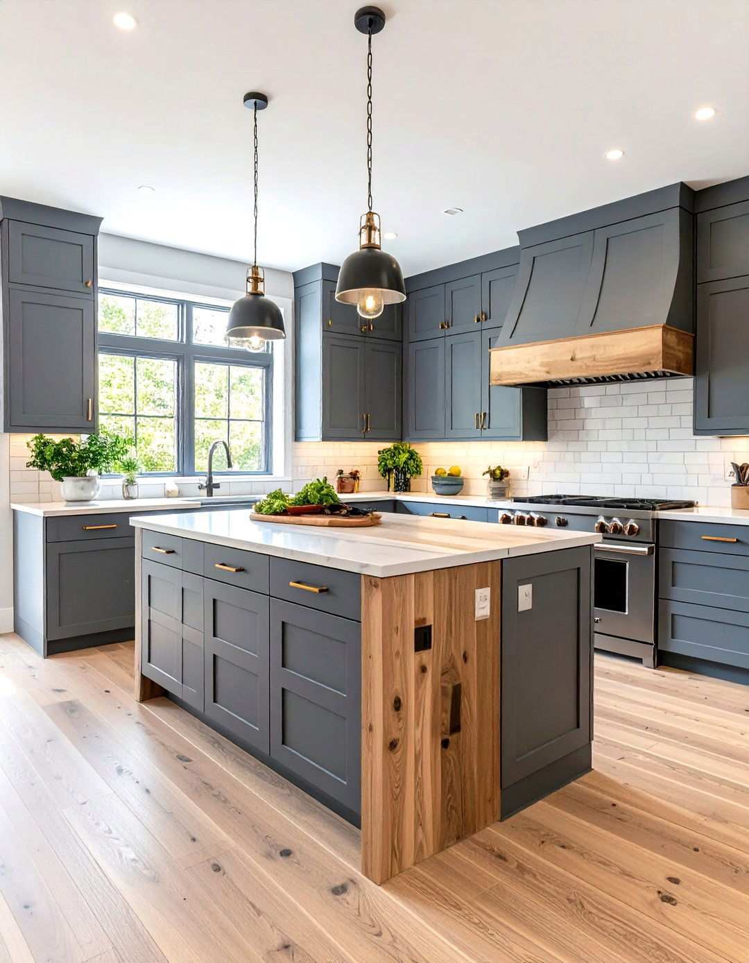 Transitional Kitchen with Mixed Butcher Block and Quartz - 24 Kitchens With Butcher Block Countertops