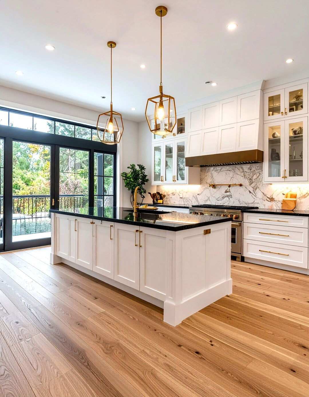 Transitional Kitchen with Mixed Materials - 24 white kitchen with black countertops ideas