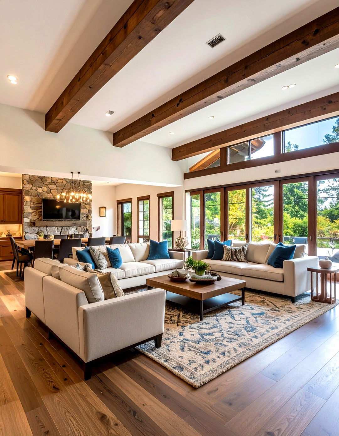 Transitional Mixed Material Approach - 24 Open Concept Vaulted Ceiling Living Room Ideas