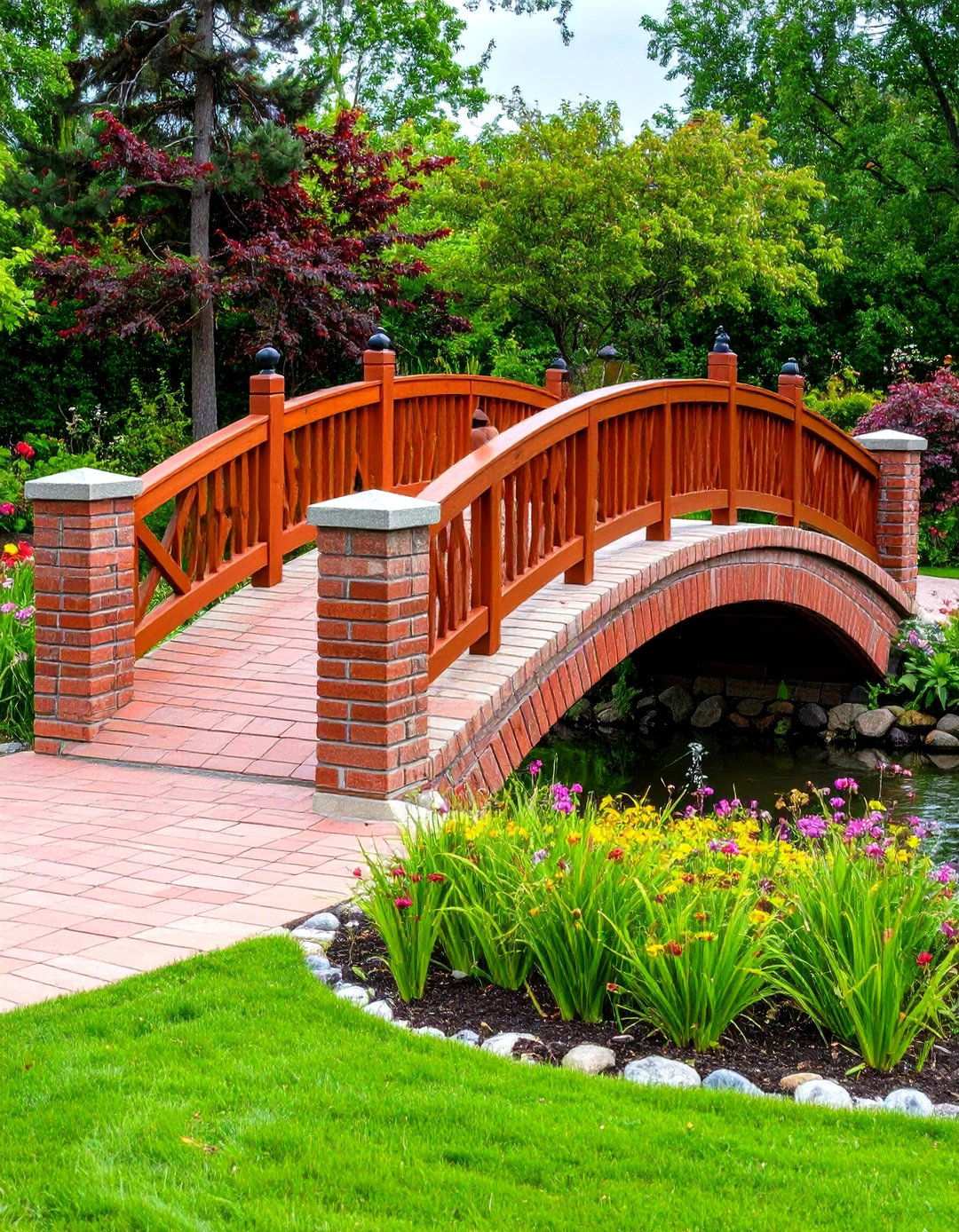 Transitional Red Paver Garden Bridge - 24 Red Paver Patio Ideas