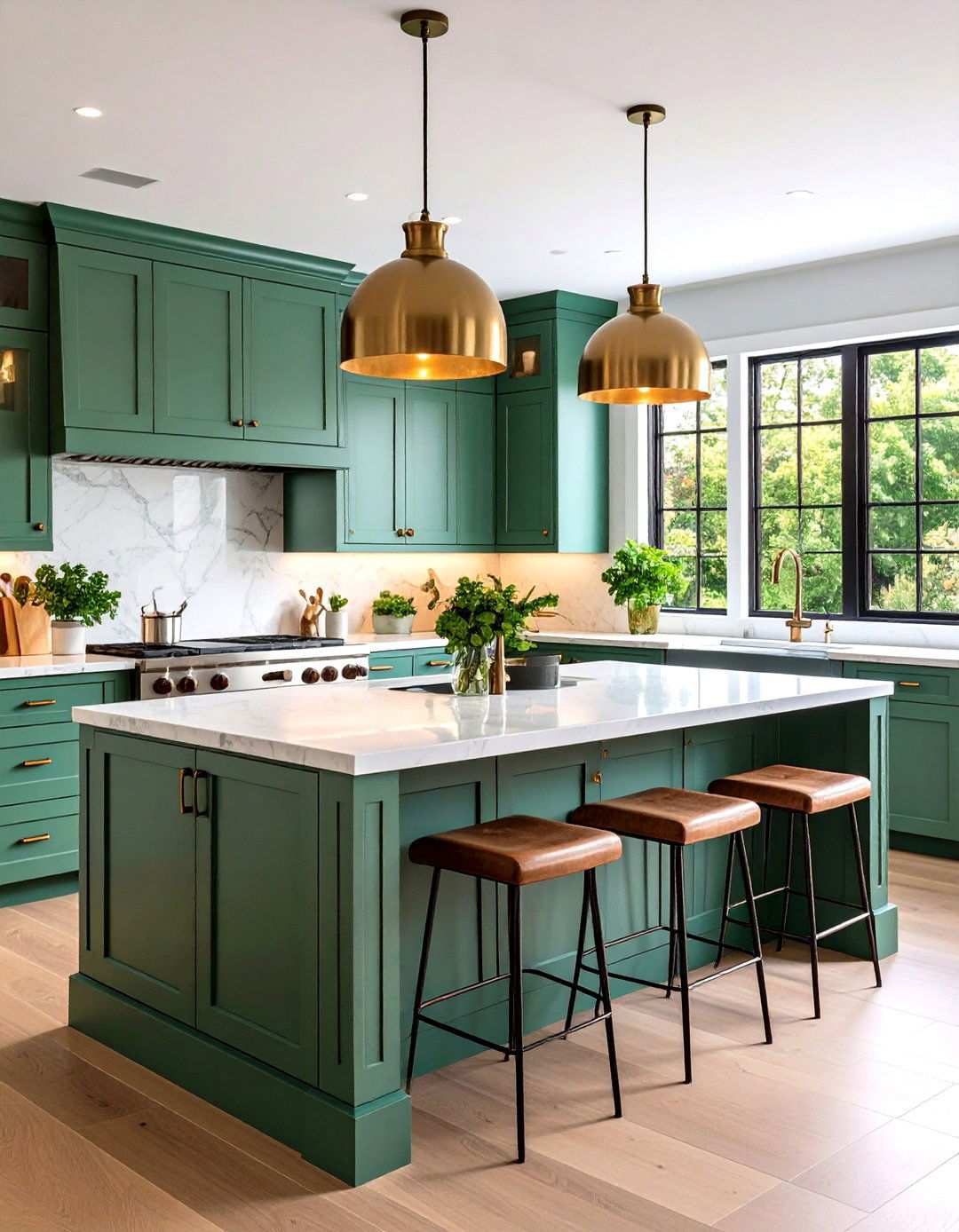Transitional Sage Green Island with Mixed Materials - 24 Sage Green Kitchen Island Ideas