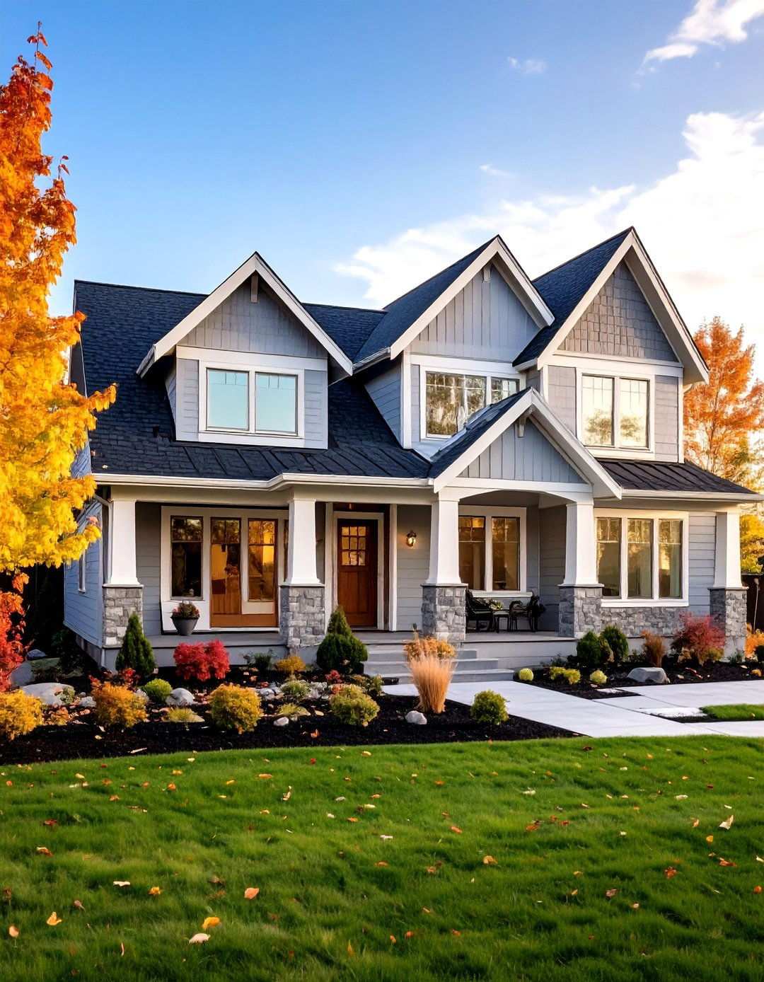 Transitional Style Grey Exterior - 24 Light Grey House With White Trim Design Ideas