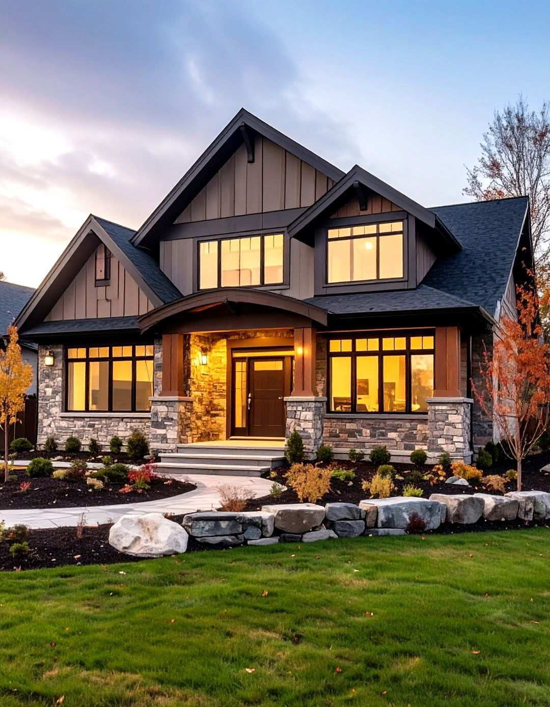Transitional Suburban Balance - 24 houses with black roofs