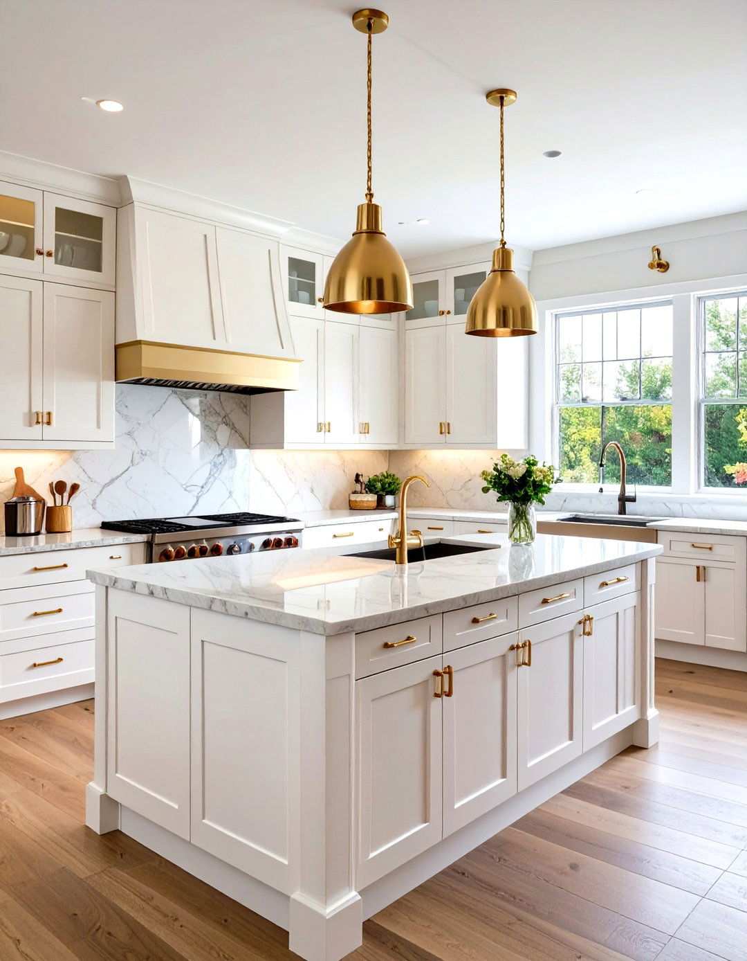 Transitional White Cabinets with Champagne Gold Hardware - 24 White Kitchen Cabinets With Gold Hardwar