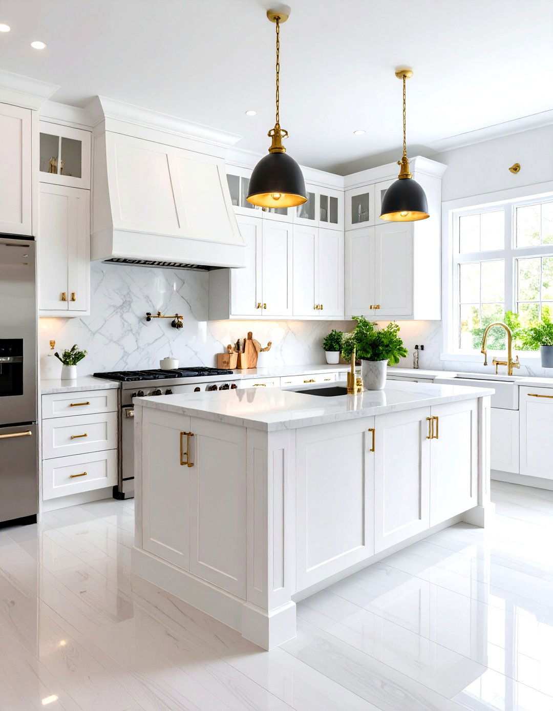 Transitional White Kitchen with Stainless Steel Suite - 24 White Kitchen with Stainless Steel Appliances Ideas