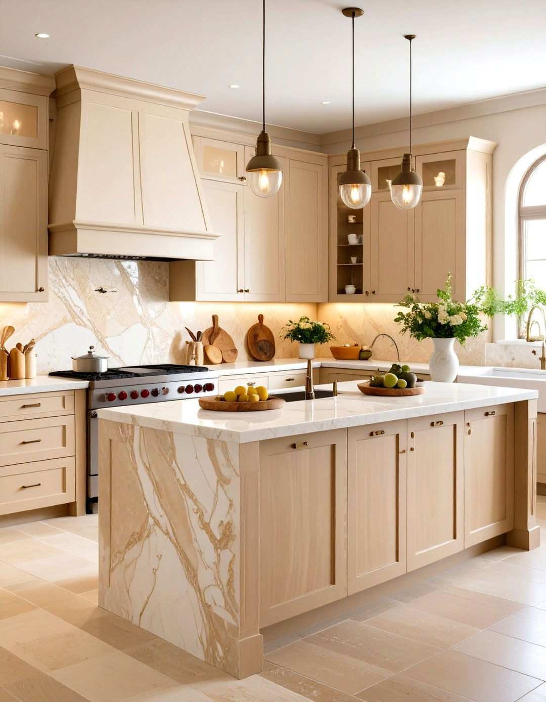 Travertine Backsplash with Mediterranean Elegance - 24 Kitchen Backsplash Ideas