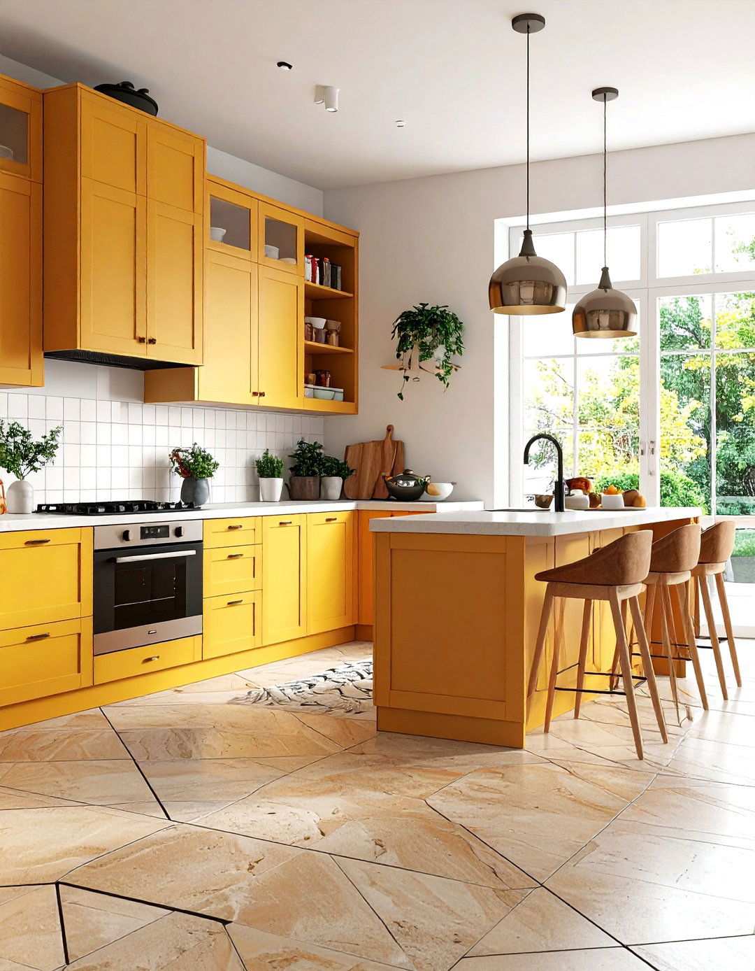 Travertine Floors with Contrasting Grout Lines - 24 Travertine Floor Kitchen Ideas