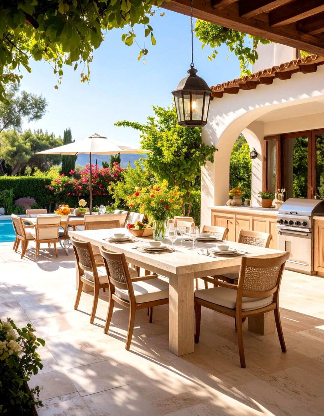 Travertine Mediterranean Style Counter - 24 Outdoor Kitchen Countertop Ideas