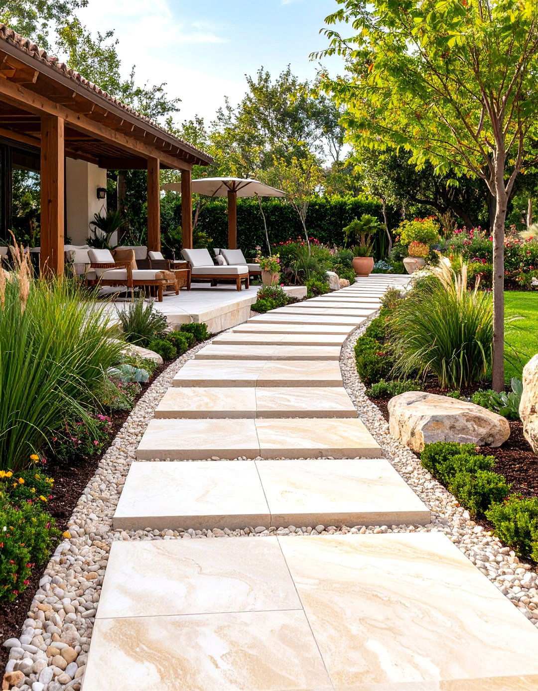 Travertine Spa Style Pathways - 24 Stone Walkway Ideas