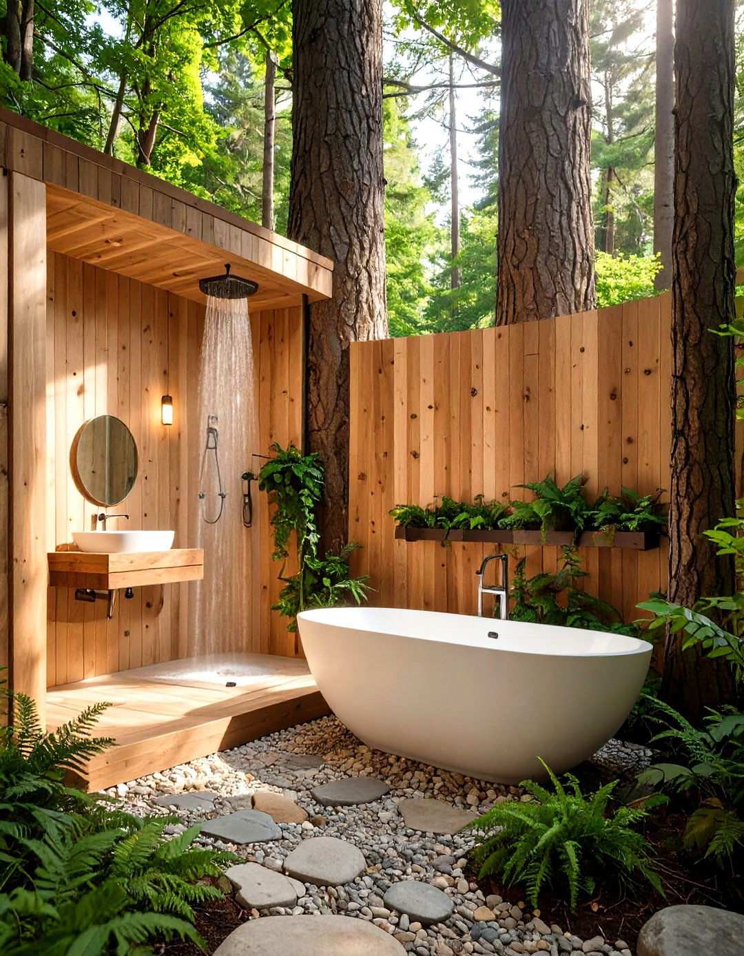 Tree Integrated Shower Design - 24 Rustic Outdoor Bathroom Ideas