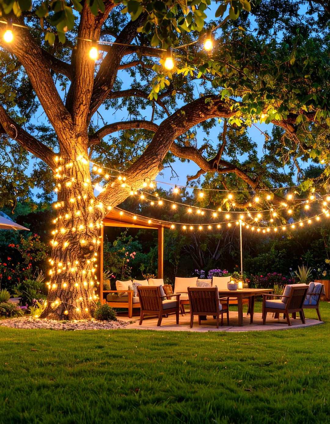 Tree Mounted String Light Designs - 24 Patio String Light Ideas