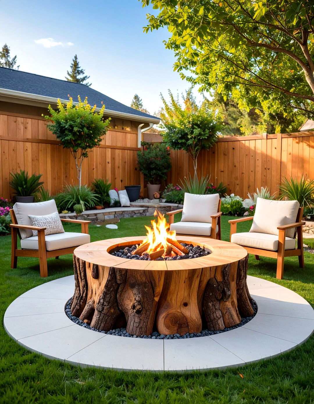 Tree Stump Base Fire Bowl - 24 Wood Burning Fire Pit Ideas