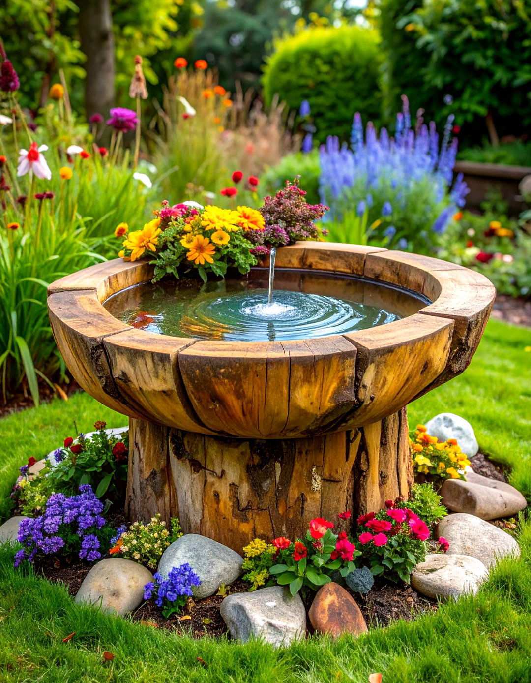 Tree Stump Bird Bath Paradise - 24 Tree Stump Decorating Ideas