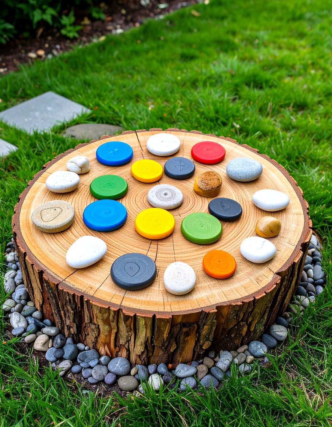 Tree Stump Game Board Entertainment - 24 Tree Stump Decorating Ideas