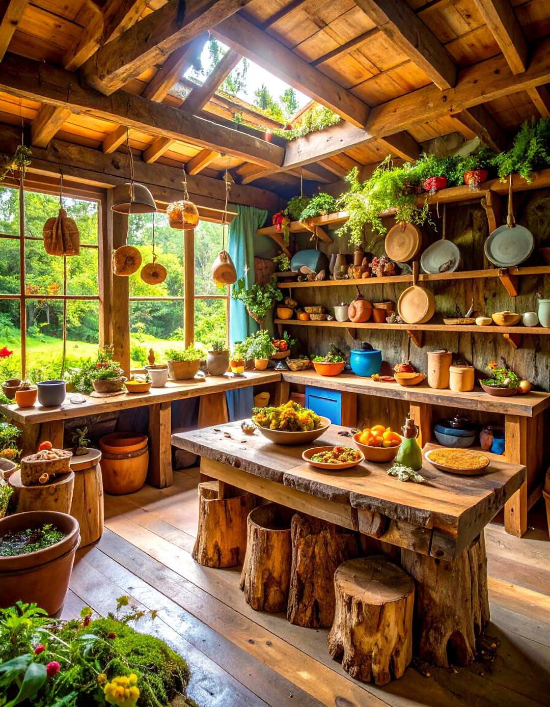Tree Stump Natural Mud Kitchen with Forest Elements - 24 Mud Kitchen Ideas