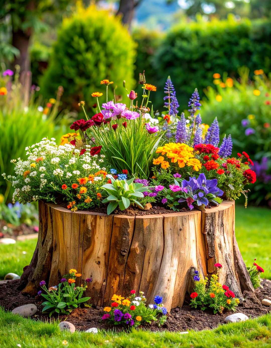 Tree Stump Natural Planter Garden - 24 Tree Stump Decorating Ideas
