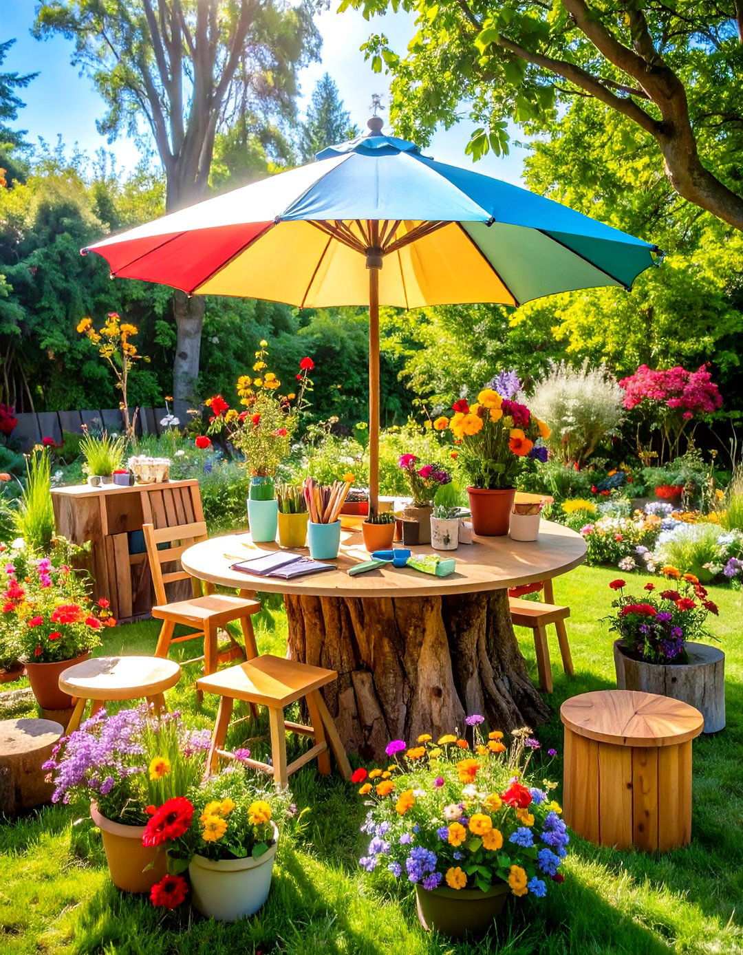 Tree Stump Outdoor Art Studio - 24 Tree Stump Decorating Ideas