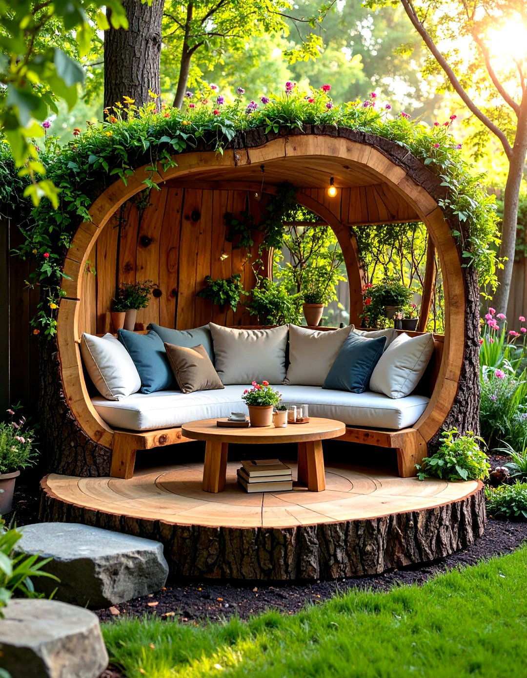 Tree Stump Reading Nook Retreat - 24 Tree Stump Decorating Ideas