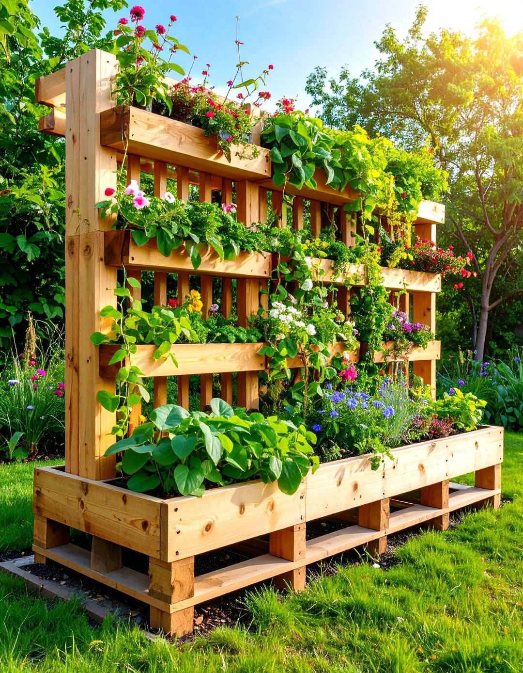 Trellis Integration Climbing System - 24 Vertical Pallet Garden Ideas
