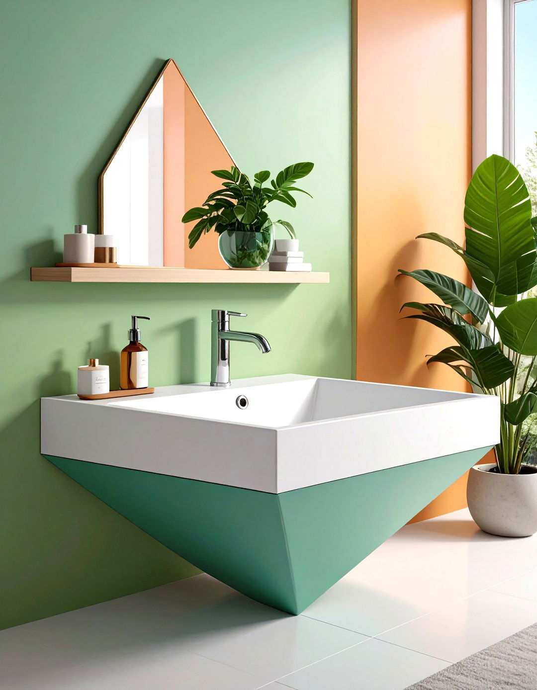 Triangular Corner Vessel Sink with Floating Shelf - 24 Small Bathroom Sink Ideas