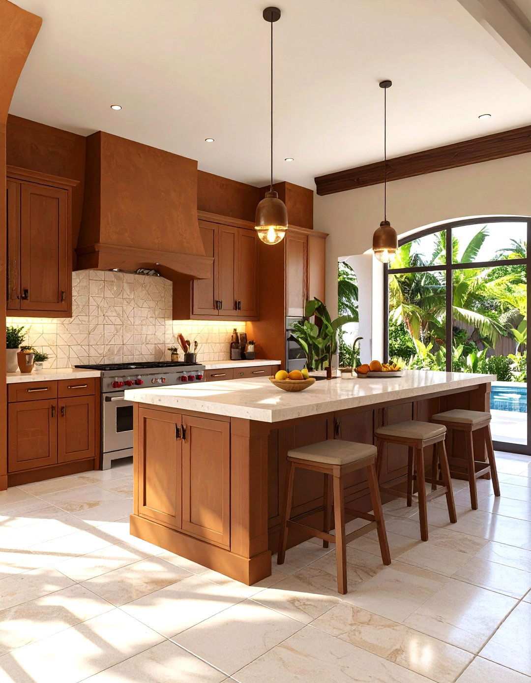 Tropical Brown Stucco Kitchen with Cream Tile Accents - 24 Stucco Outdoor Kitchen Ideas