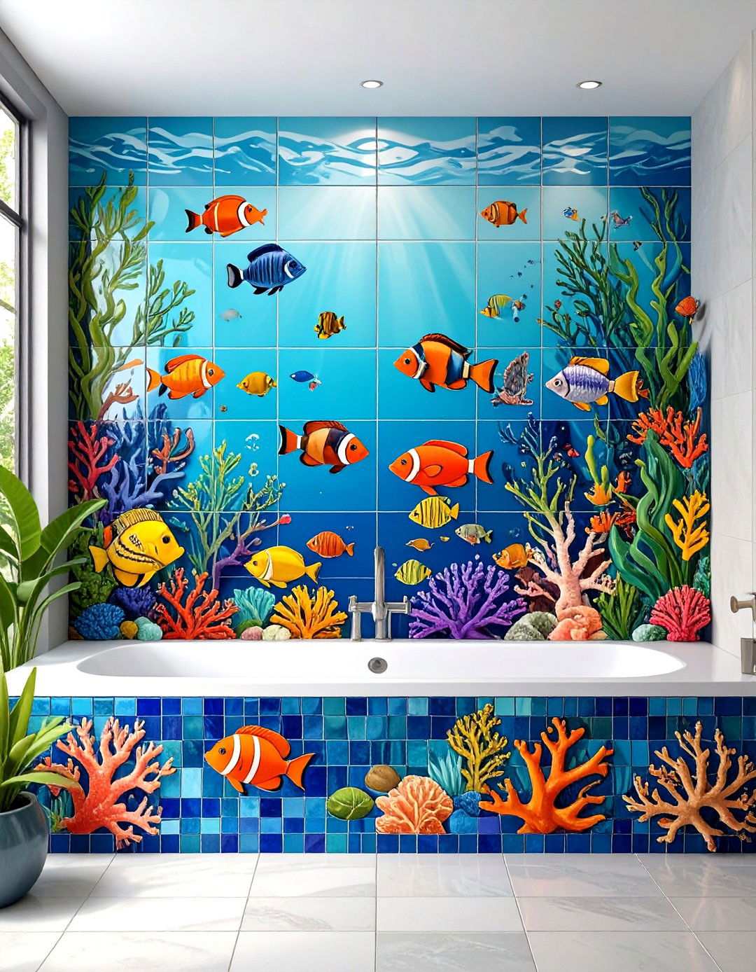 Tropical Fish Tile Mosaic Art - 24 Tropical Bathroom Ideas