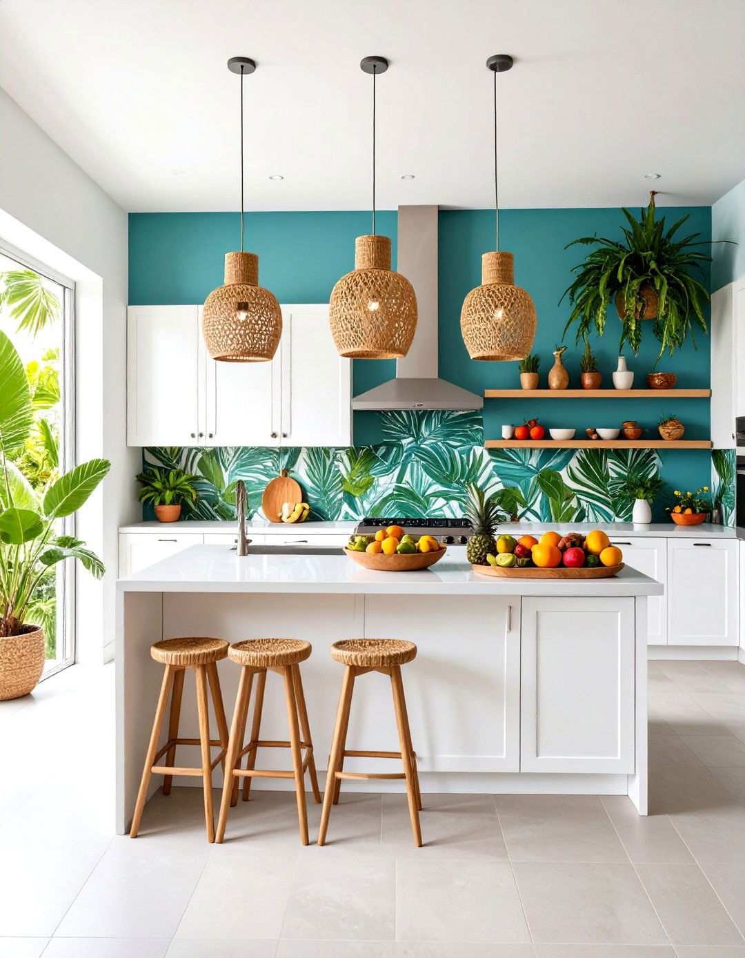 Tropical Kitchen with Bamboo and Palm Leaf Accents - 24 Small Kitchen Ideas on a Budget
