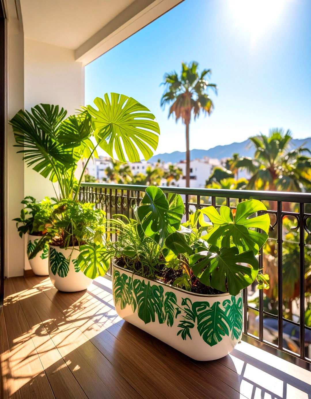 Tropical Leaf Stencil Planters - 24 Painted Pot Ideas