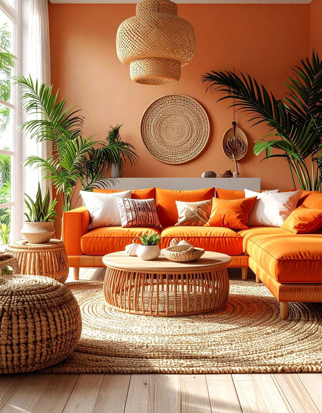 Tropical Orange Paradise Living Room - 24 Orange Accent Wall Ideas