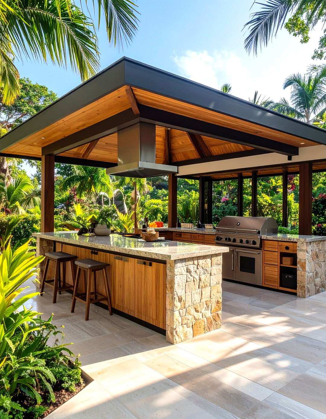 Tropical Outdoor Kitchen Pavilion - 24 Tropical Backyard Ideas