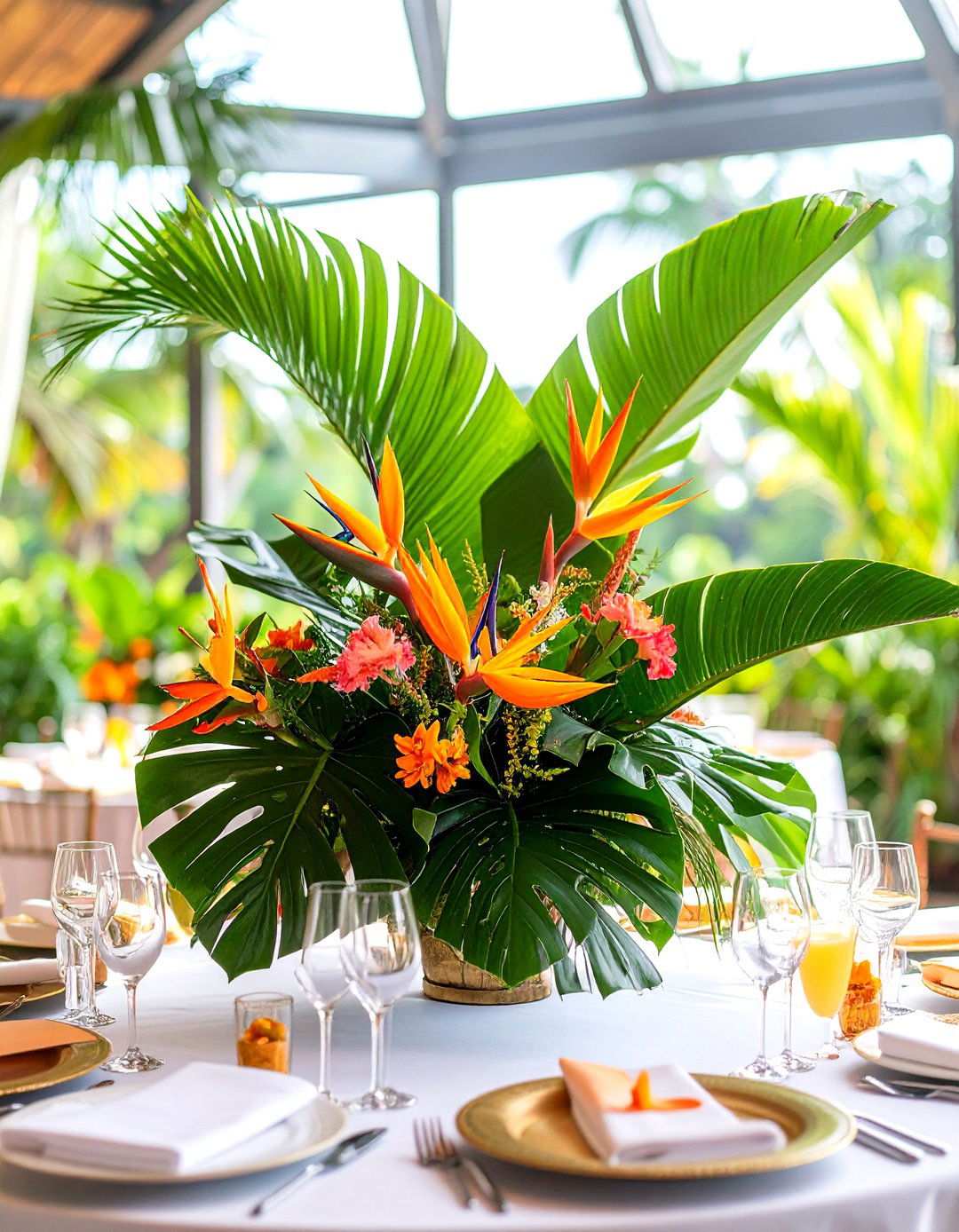 Tropical Palm Leaf Displays - 24 Tall Wedding Centerpiece Ideas